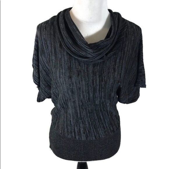 Cowl Neck Open Short Sleeve Knit Shirt Small - Picture 1 of 8